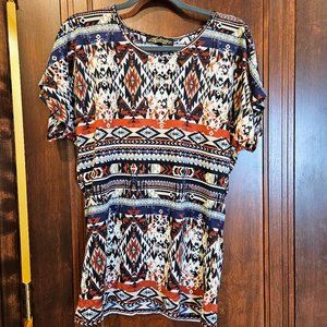 Absolutely Famous Multi-colored Aztec print teeshirt size S